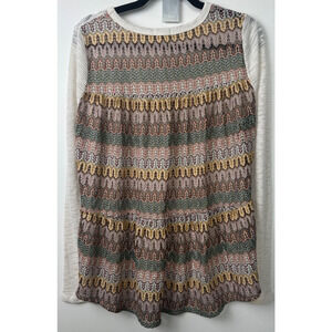 Dylan Ivory Textured Long Sleeve Top with Colored Detailed Back Panel.